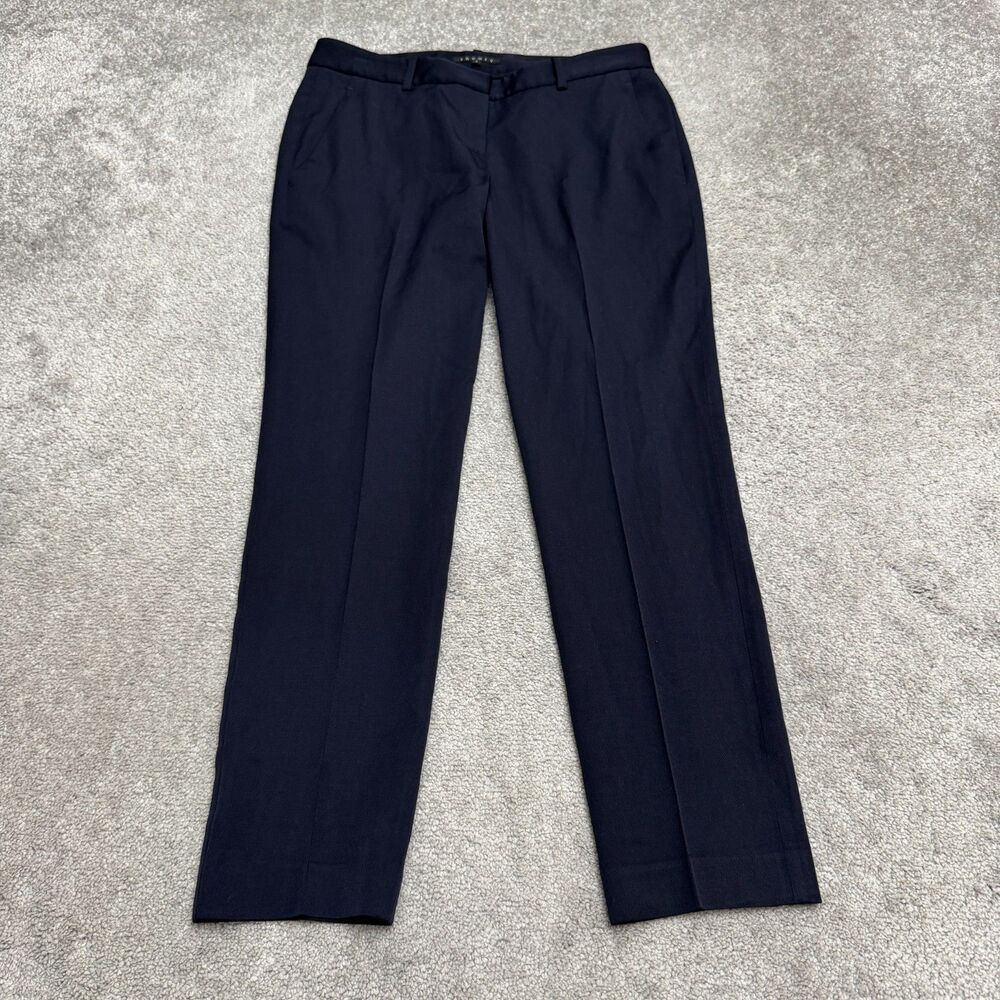 Theory Testra Stretch Virgin Wool Dress Pants Womens 8 Navy Blue Straight Leg